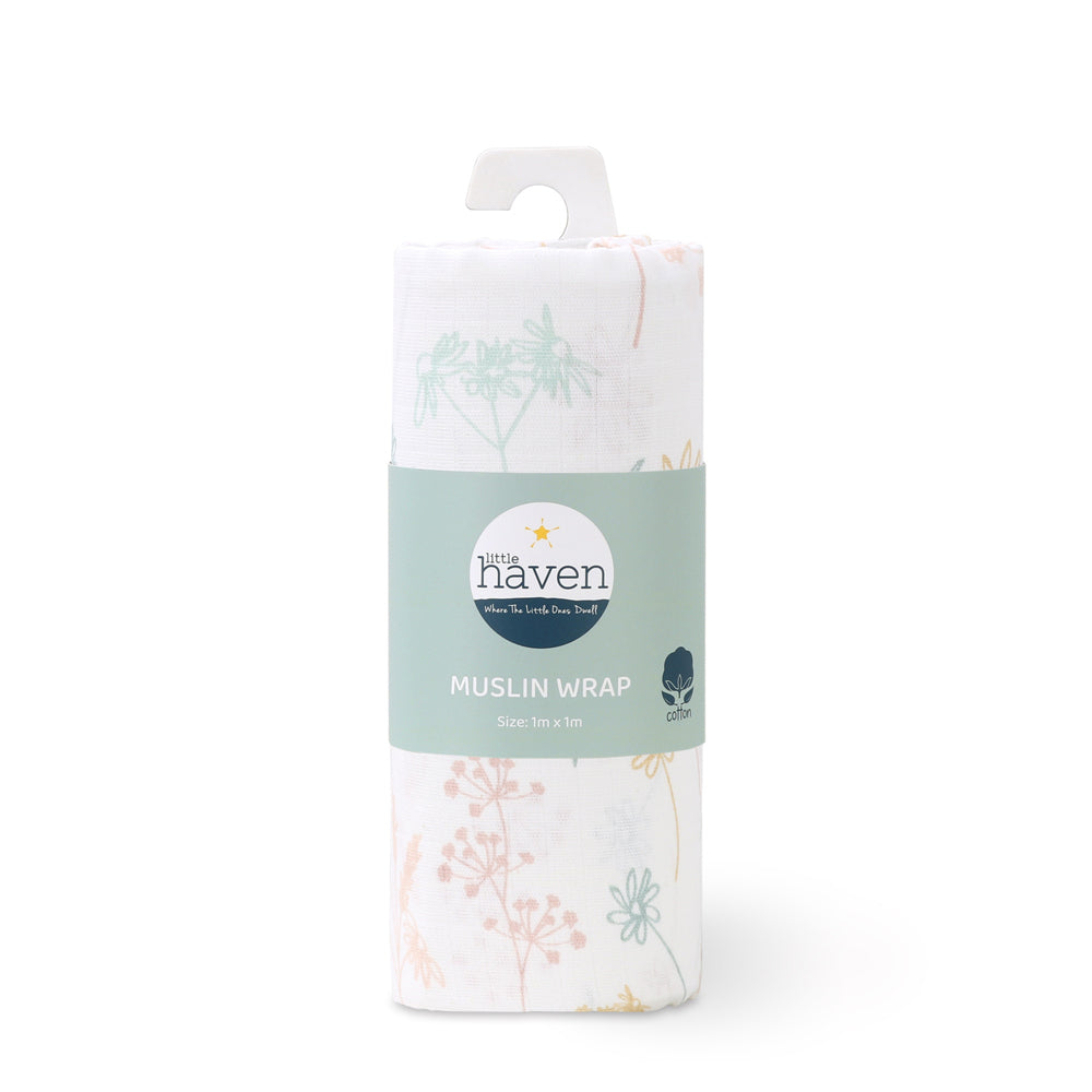 3PK Little Haven Muslin Wrap Wild Flower Baby Blanket 100cm