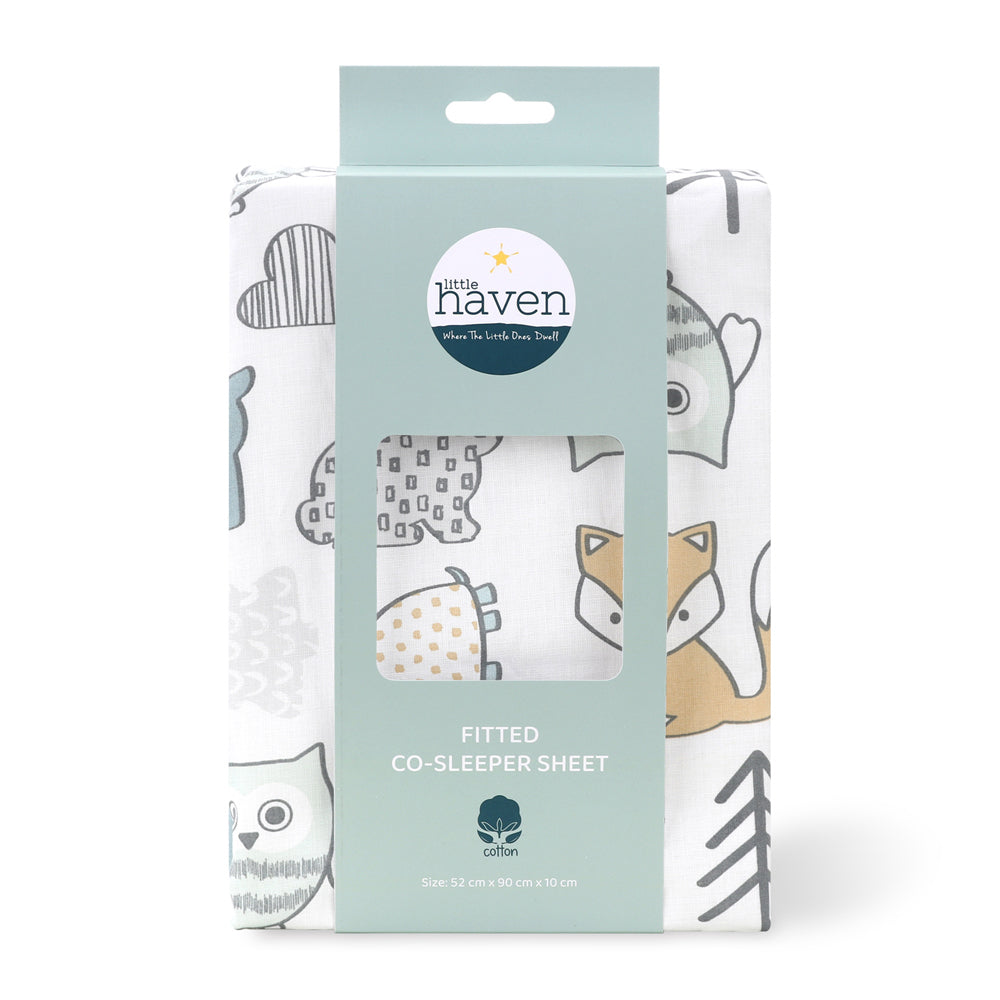 3PK Little Haven Co-Sleeper Woodland Baby Bedding Sheet 90cm
