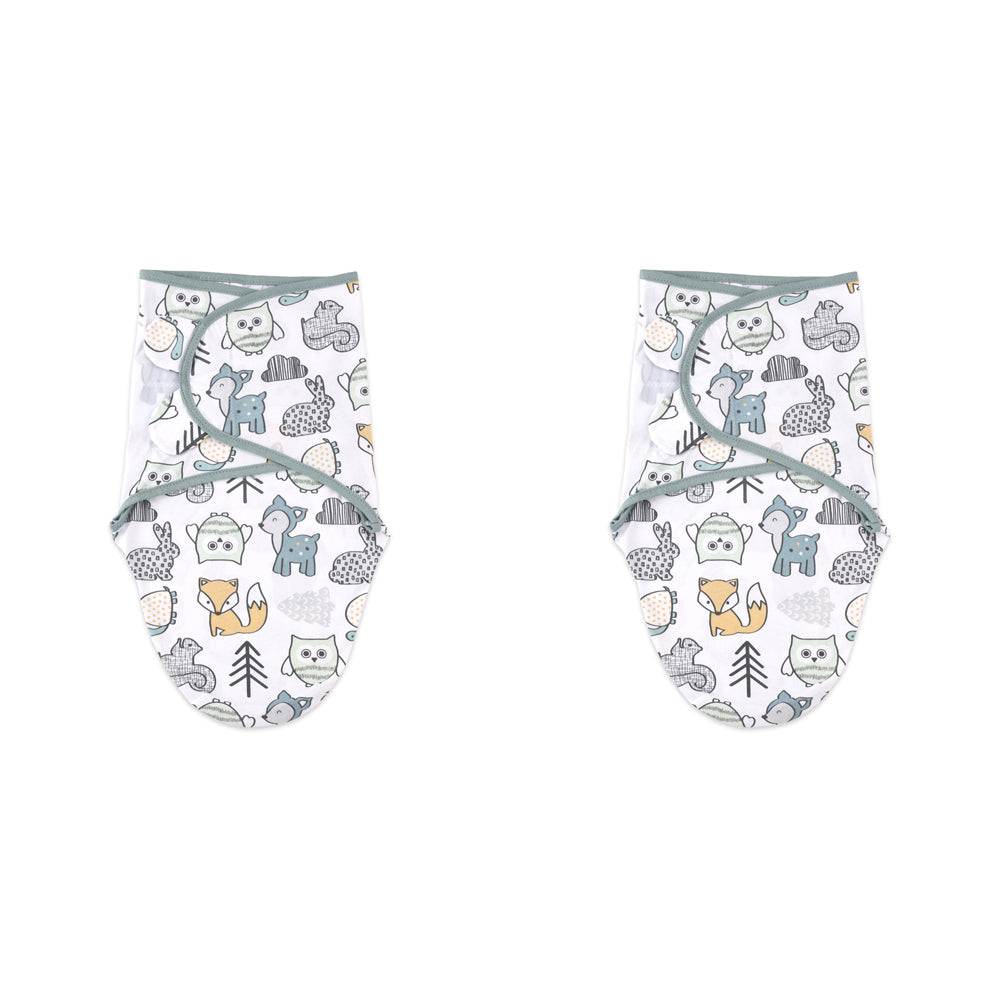 2PK Little Haven Cotton Hooded Swaddle Woodland Soft Baby Wrap 0M+
