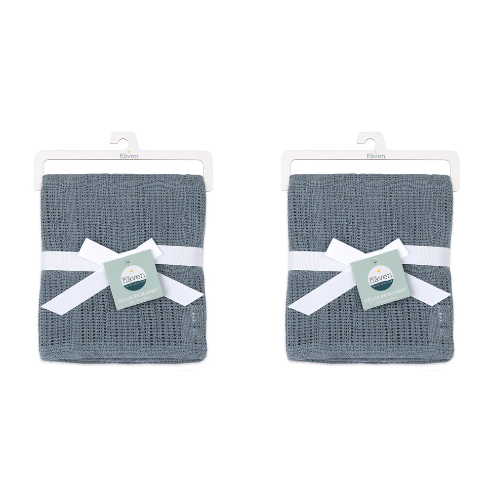 2PK Little Haven Cellular Blue Gentle Baby Blanket 90cm