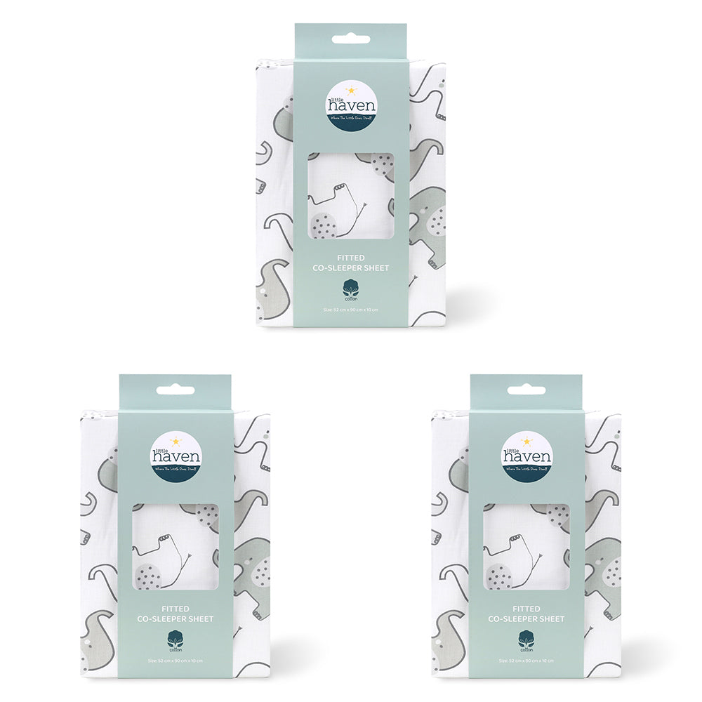 3PK Little Haven Co-Sleeper Elephant Baby Bedding Sheet 90cm
