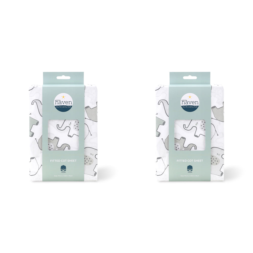 2PK Little Haven Cot Fitted Elephant Baby Bedding Sheet 135cm