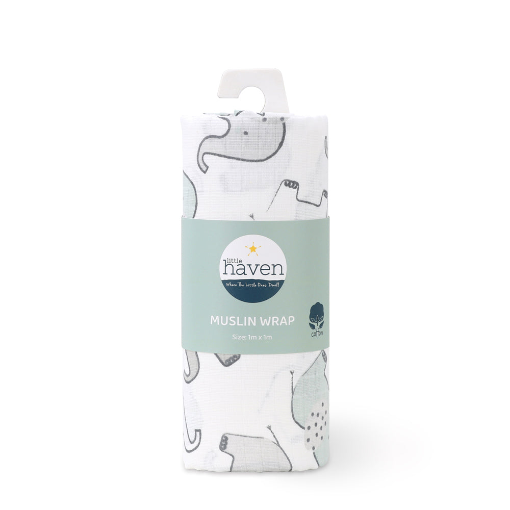 3PK Little Haven Muslin Wrap Elephant Baby Blanket 100cm