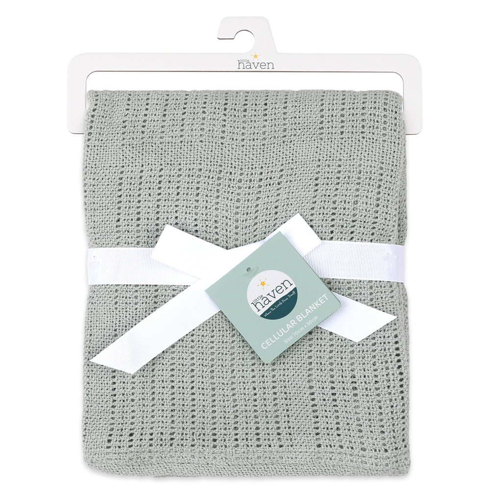 2PK Little Haven Cellular Sage Foliage Baby Blanket 90cm