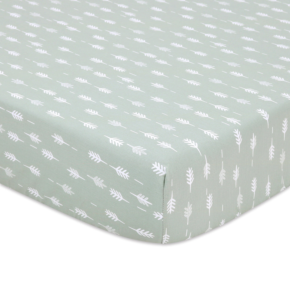 2PK Little Haven Cot Fitted Sage Foliage Baby Bedding Sheet 135cm