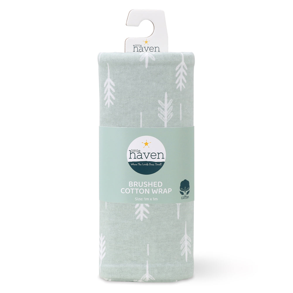 3PK Little Haven Brushed Cotton Sage Foliage Baby Wrap Blanket 100cm