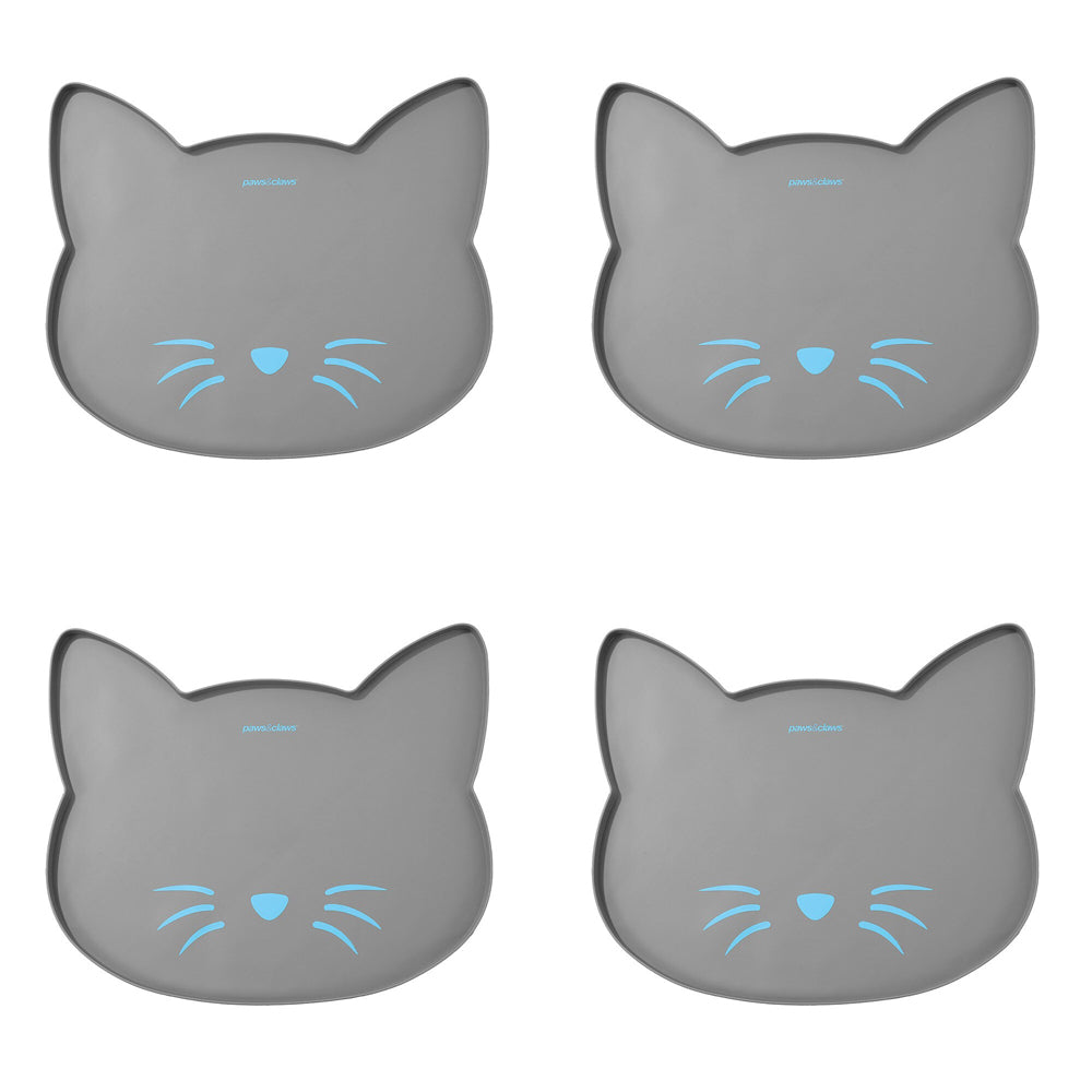 4PK 2Pc Paws & Claws 45.5cm Silicone Cat Feeding Mat Asstd