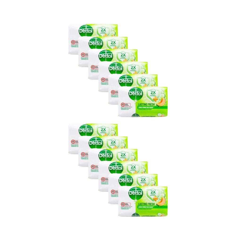 12PK Dettol Soap Bar Antibacterial Lasting Freshness Honeydew & Cucumber 60g