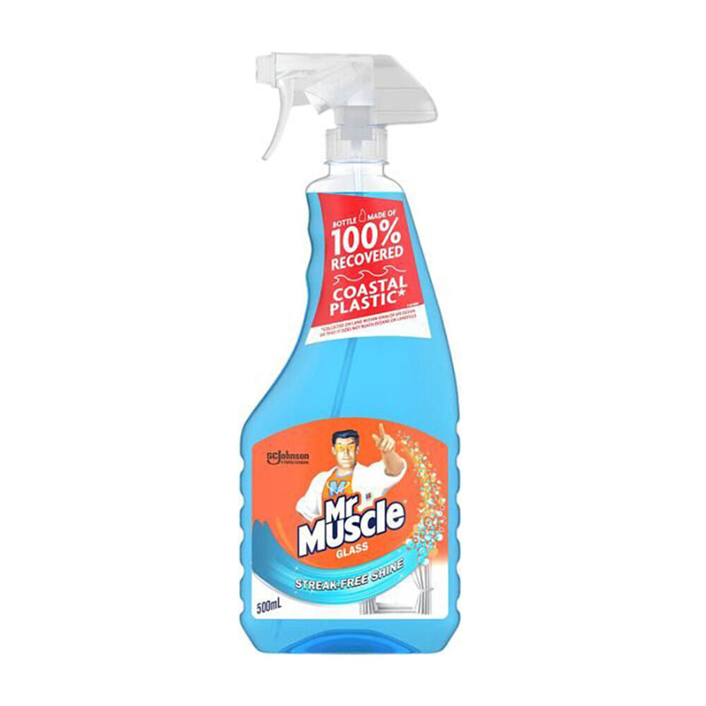 12PK Mr. Muscle Clear Liquid Glass Cleaner Pump Bottle 500ml - Blue