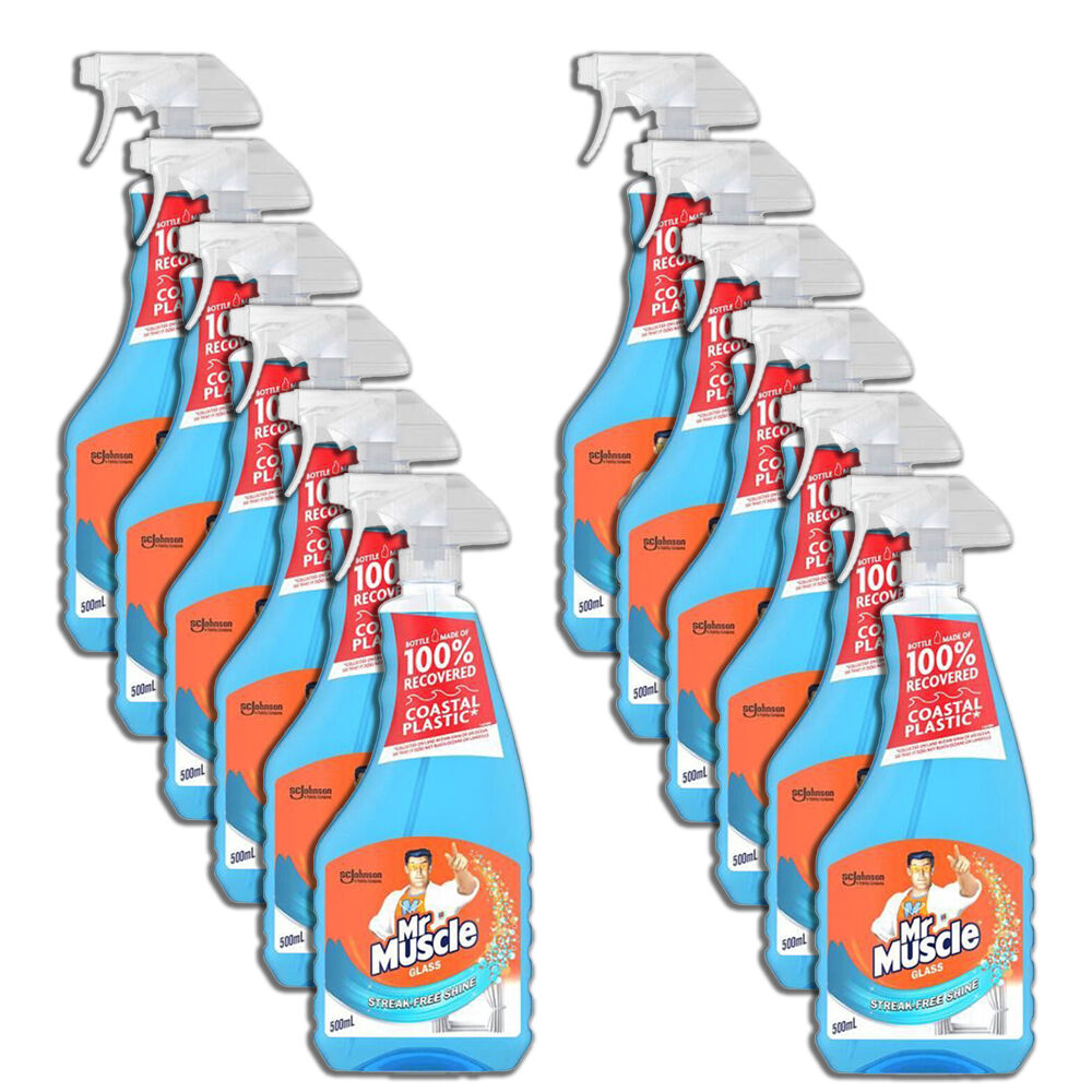 12PK Mr. Muscle Clear Liquid Glass Cleaner Pump Bottle 500ml - Blue