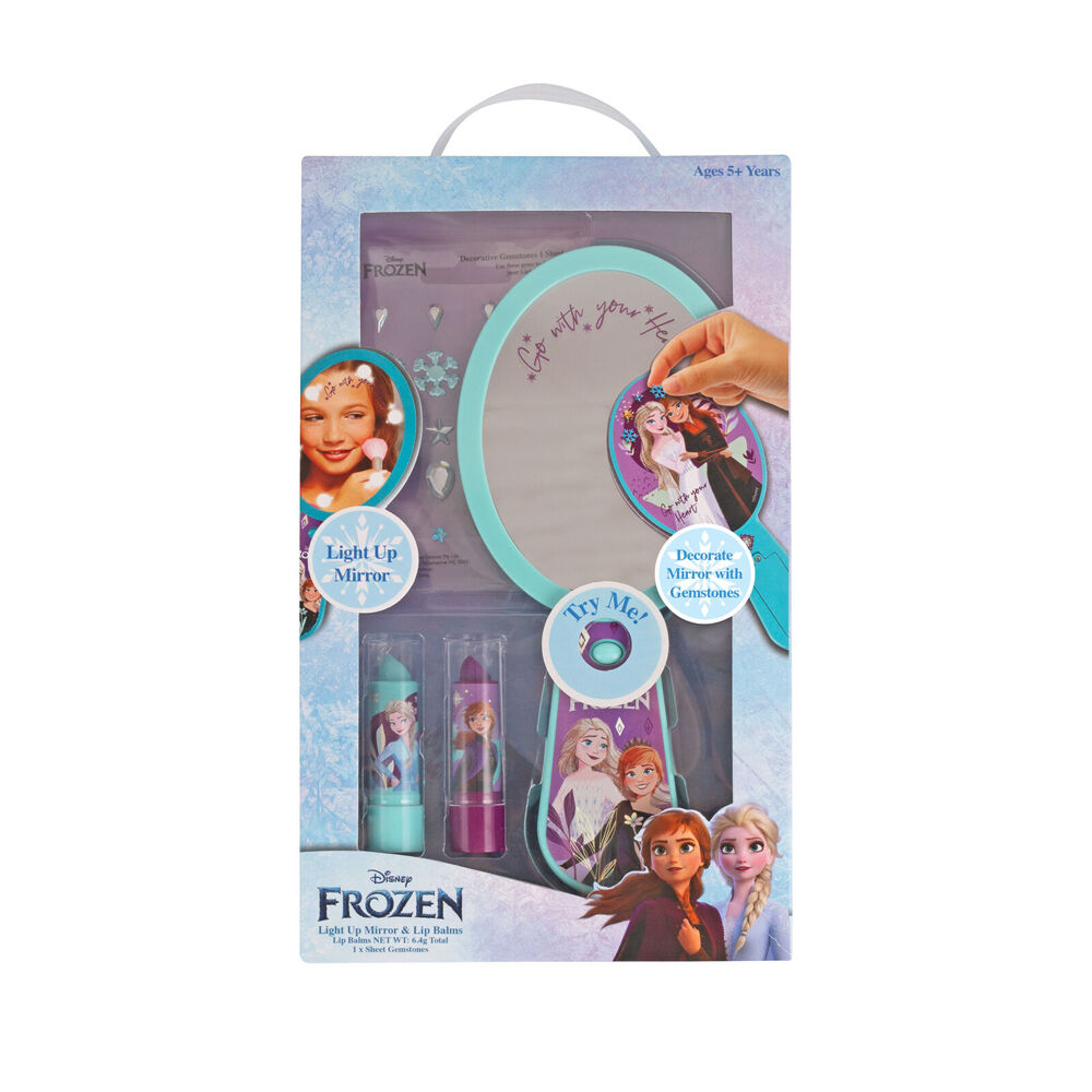 Frozen Light Up Mirror w/ 2x Lip Balm & Sheet Gemstones Kids Vanity 5y+
