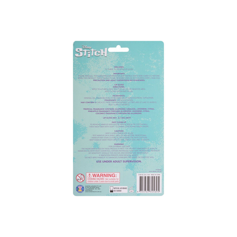6pc Disney Stitch Lip Gloss & Purse Cosmetic Kit Set Kids 5y+