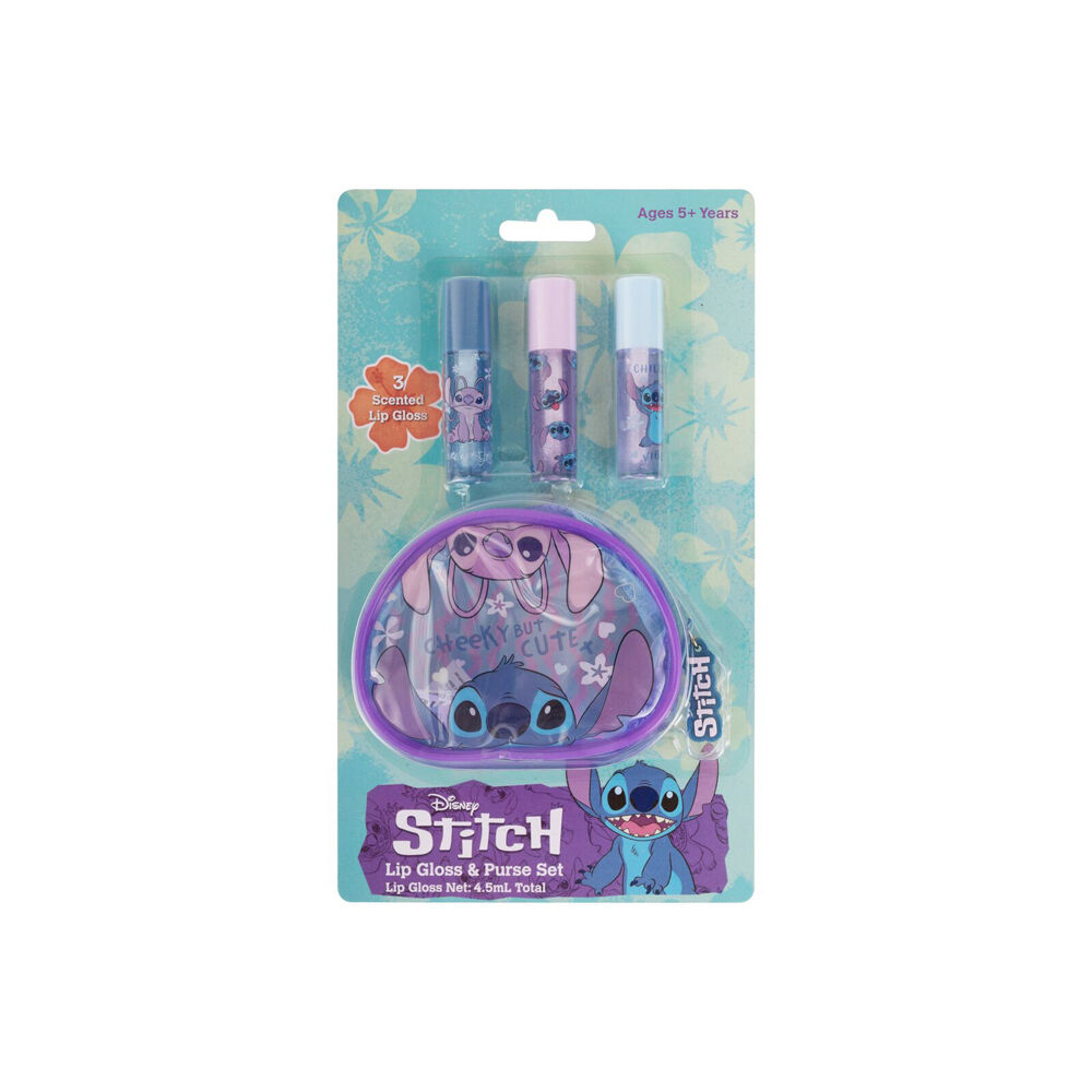 6pc Disney Stitch Lip Gloss & Purse Cosmetic Kit Set Kids 5y+