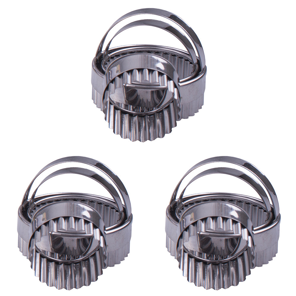 3x 3pc Appetito Stainless Steel Crinkle Scone Cutters w/Handle