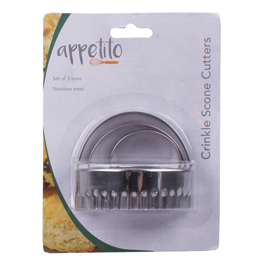 3x 3pc Appetito Stainless Steel Crinkle Scone Cutters w/Handle