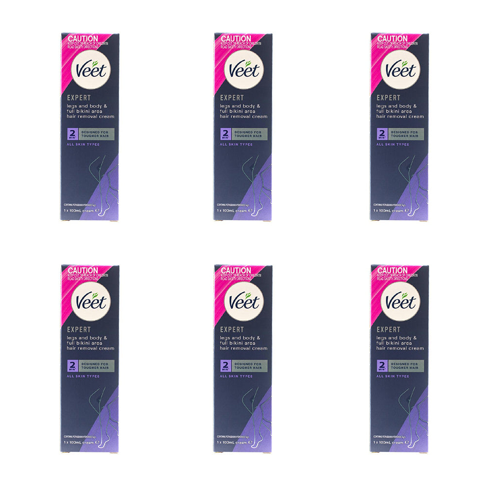 6PK Veet 100ml Expert Legs Body And Full Bikini Area Hair Removal All Skin Types
