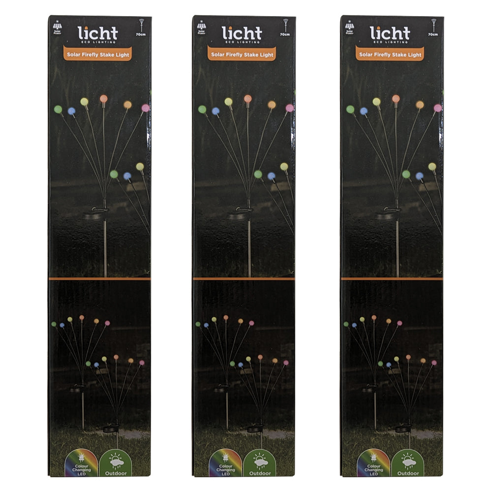 3x Licht Solar Firefly Stake Lights Warm White LED 70cm