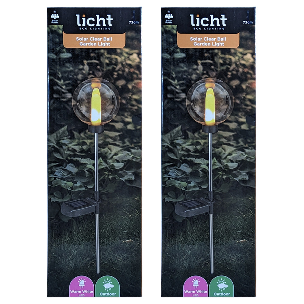2x Licht Eco Lighting Solar Clear Ball Light Warm White LED 72cm