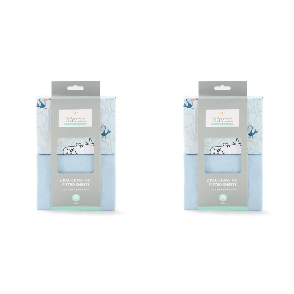 2x 2pc Little Haven Baby/Infant Cotton Bassinet Fitted Sheets Safari 80cm Blue