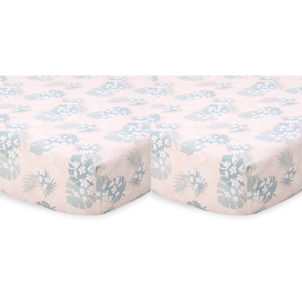 2PK Little Haven Baby/Infant Cotton Fitted Cot Sheet Botanical Leaf 135cm