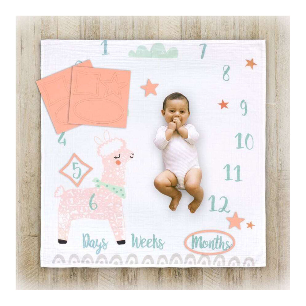 2PK Little Haven Baby/Infant Cotton Muslin Milestone Blanket Wrap Llama 101cm