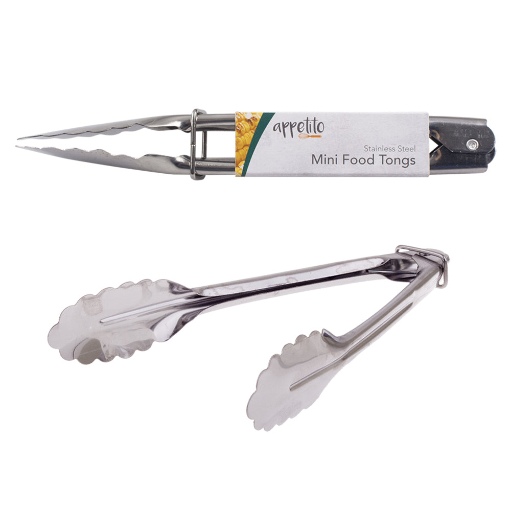 6PK Appetito Stainless Steel Mini Fiid Tongs Home Kitchen Cooking Utensil 18cm