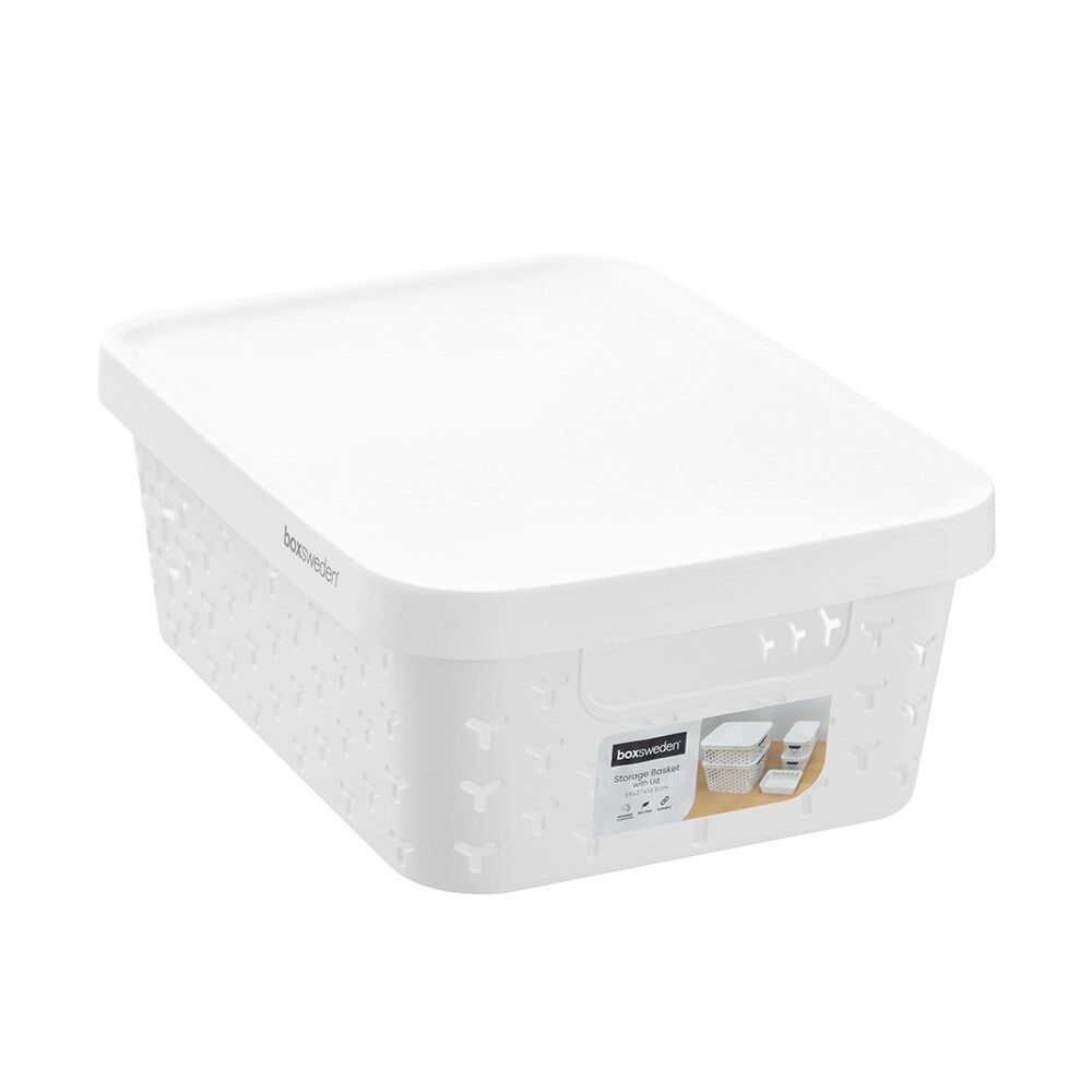 8PK Boxsweden Star Basket Lidded Versatile Organiser 10L 36x27x13.5cm White