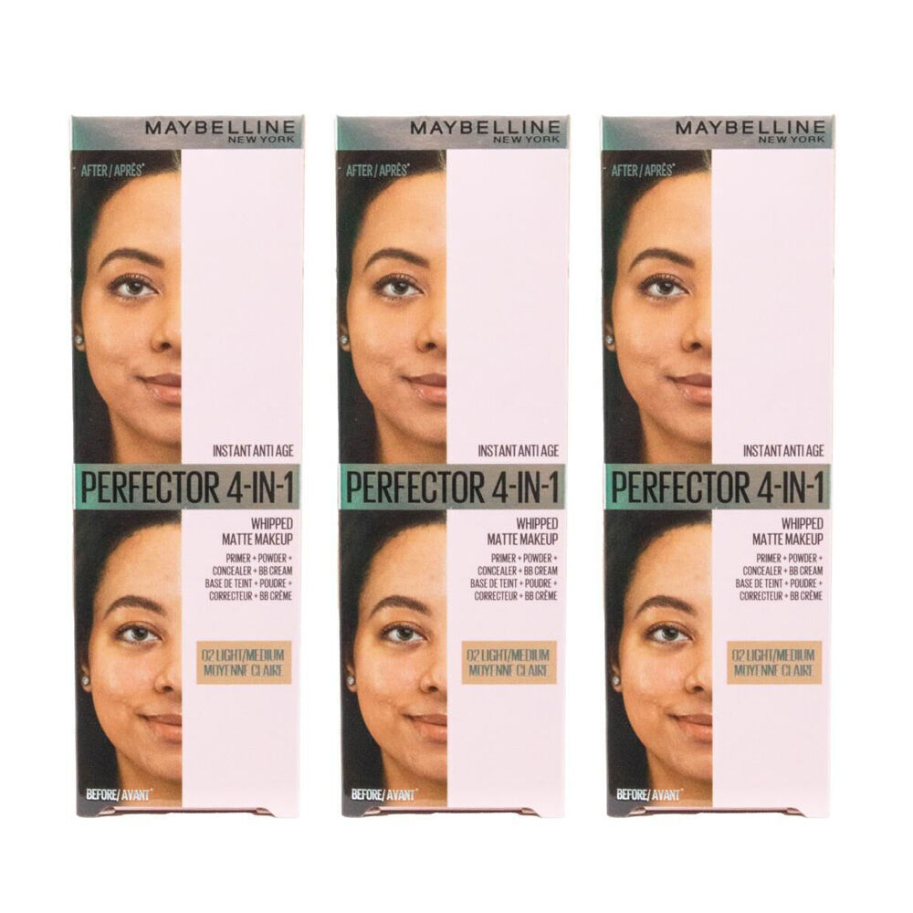 3PK Maybelline 4-in-1 Perfector Whipped Matte Makeup 30ml 02 Light Medium