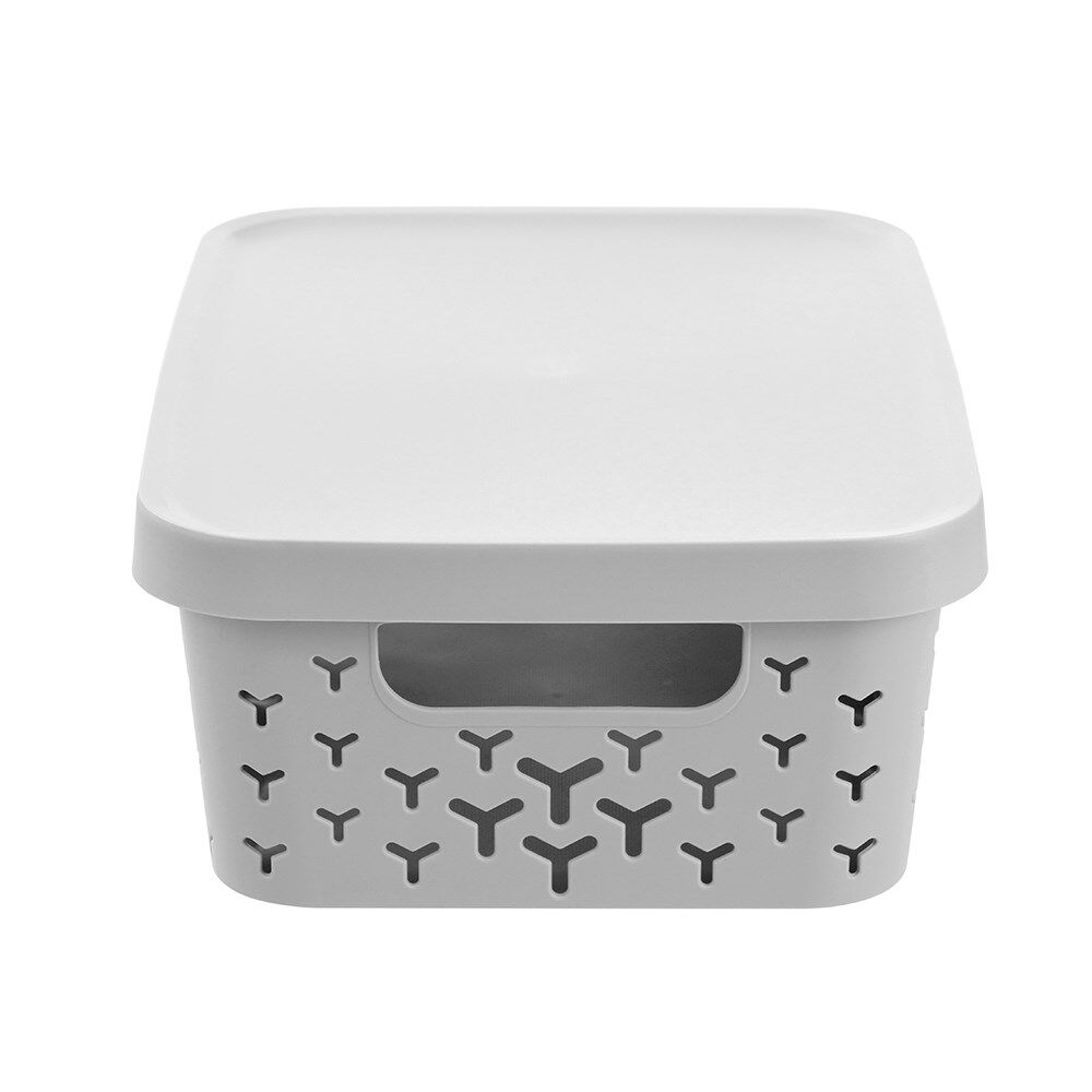 8PK Boxsweden Star Basket Lidded Versatile Rectangular 10L 36x27x13.5cm Grey