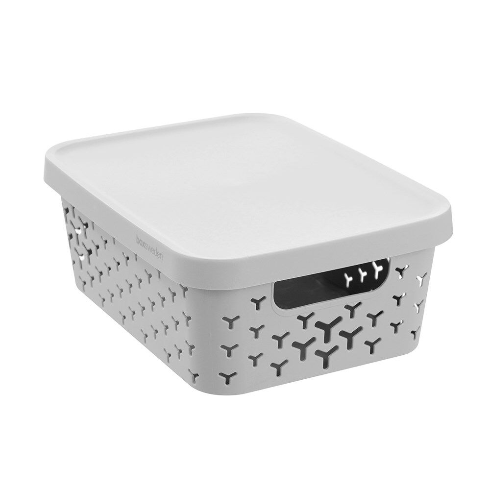 8PK Boxsweden Star Basket Lidded Versatile Rectangular 10L 36x27x13.5cm Grey