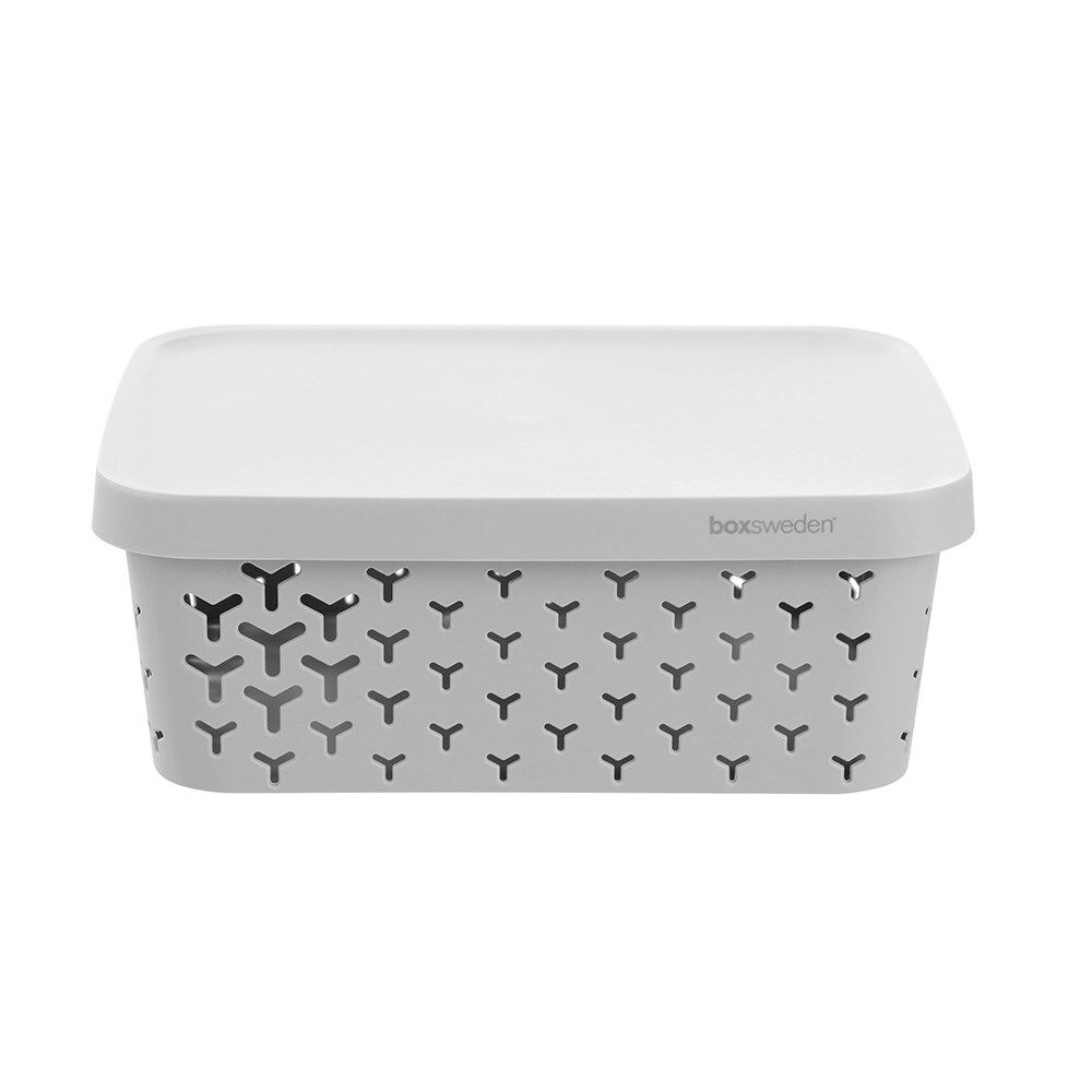 8PK Boxsweden Star Basket Lidded Versatile Rectangular 10L 36x27x13.5cm Grey