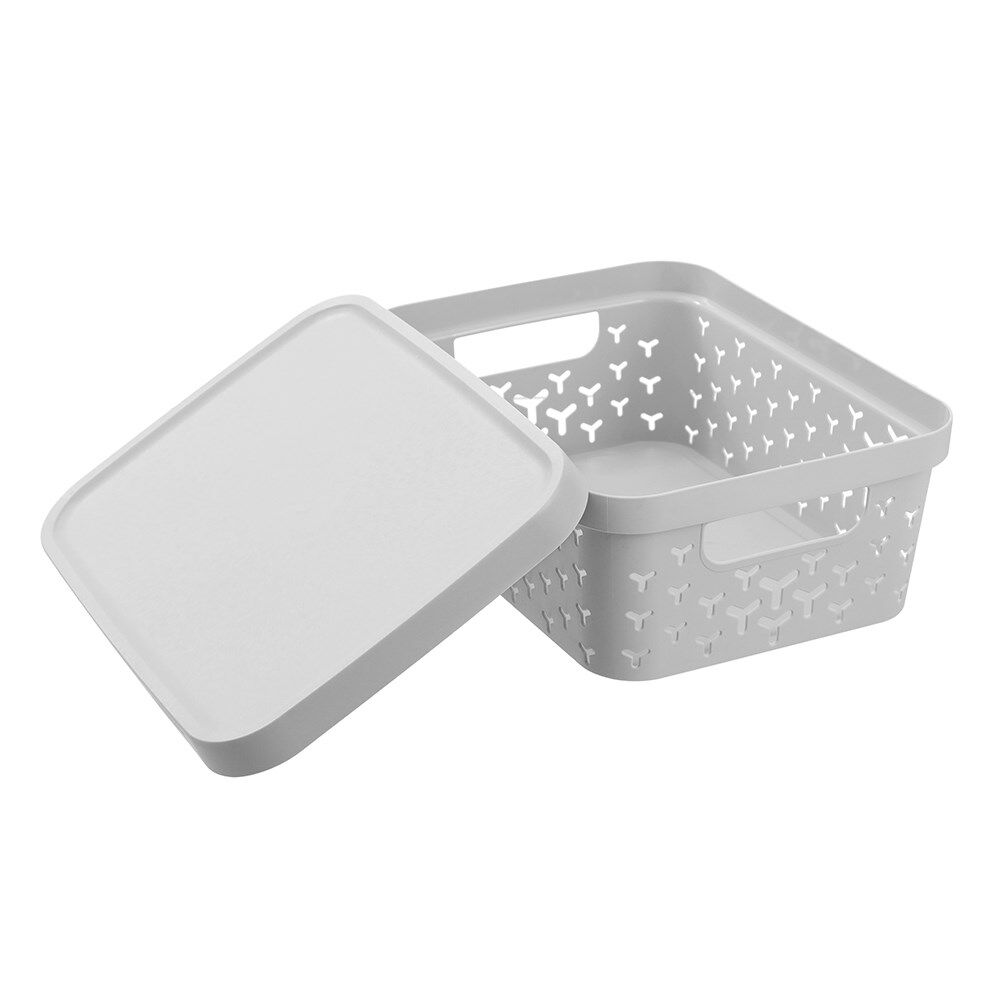 8PK Boxsweden Star Basket Lidded Versatile Rectangular 10L 36x27x13.5cm Grey