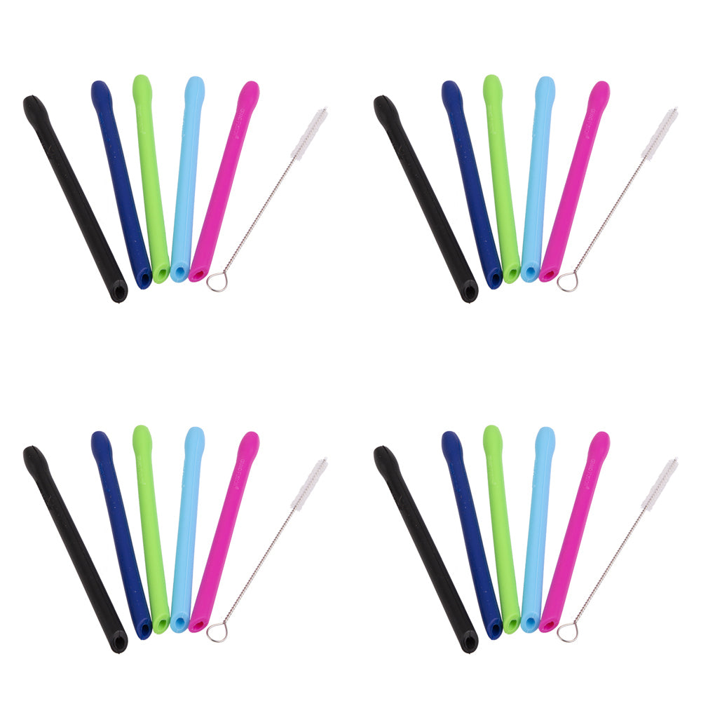 4x 5pc Appetito Silicone Cocktail Straws w/Brush 5 Asst. Colours