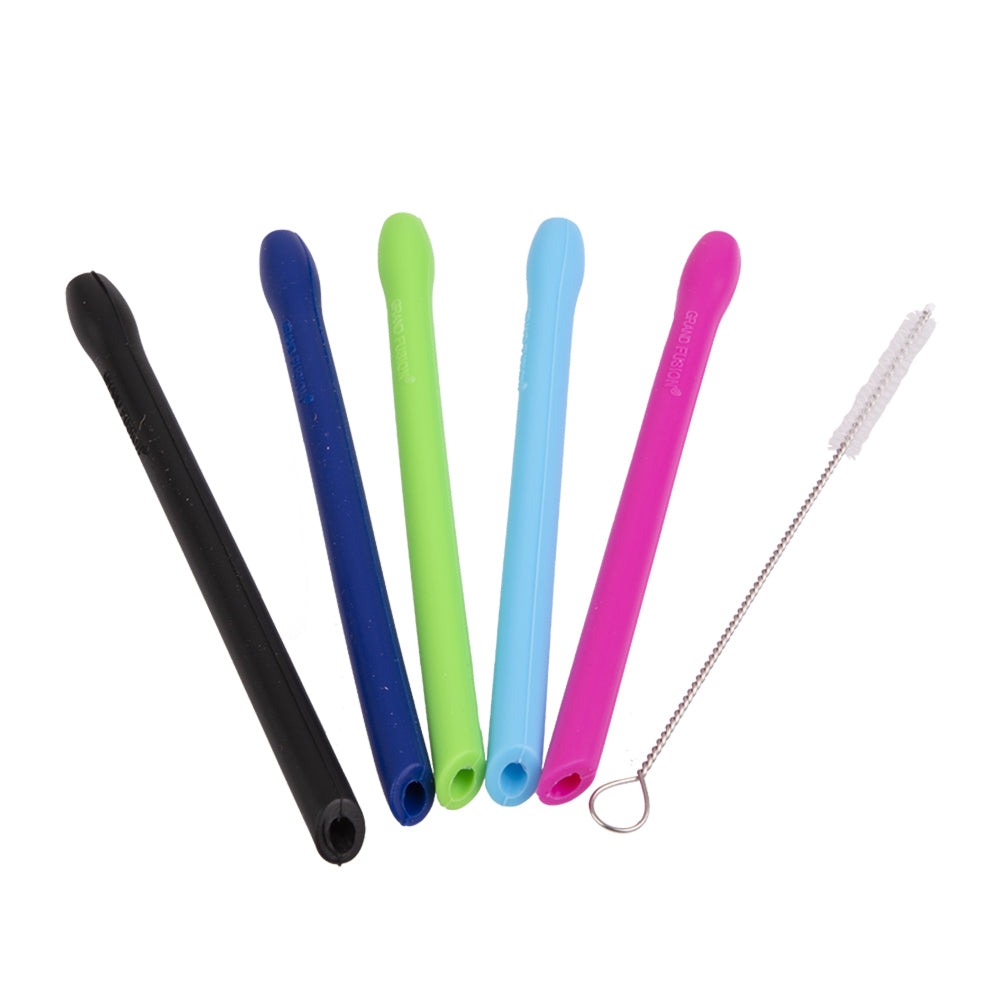 4x 5pc Appetito Silicone Cocktail Straws w/Brush 5 Asst. Colours
