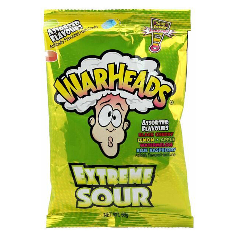 12PK Warheads Extreme Sour Hard Candy Bag Fruit-Flavoured Lollies 56g