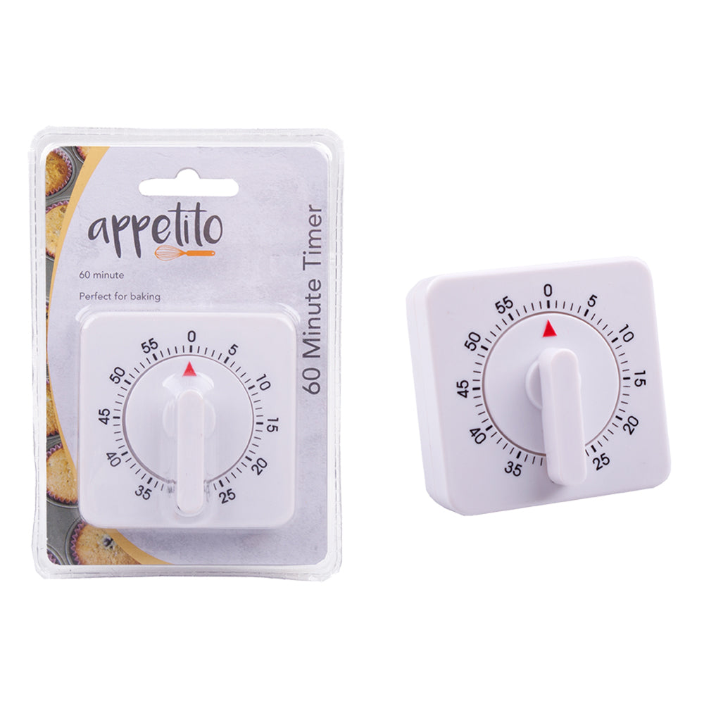 3PK Appetito 60 Minute Timer Square Home Kitchen Cooking White
