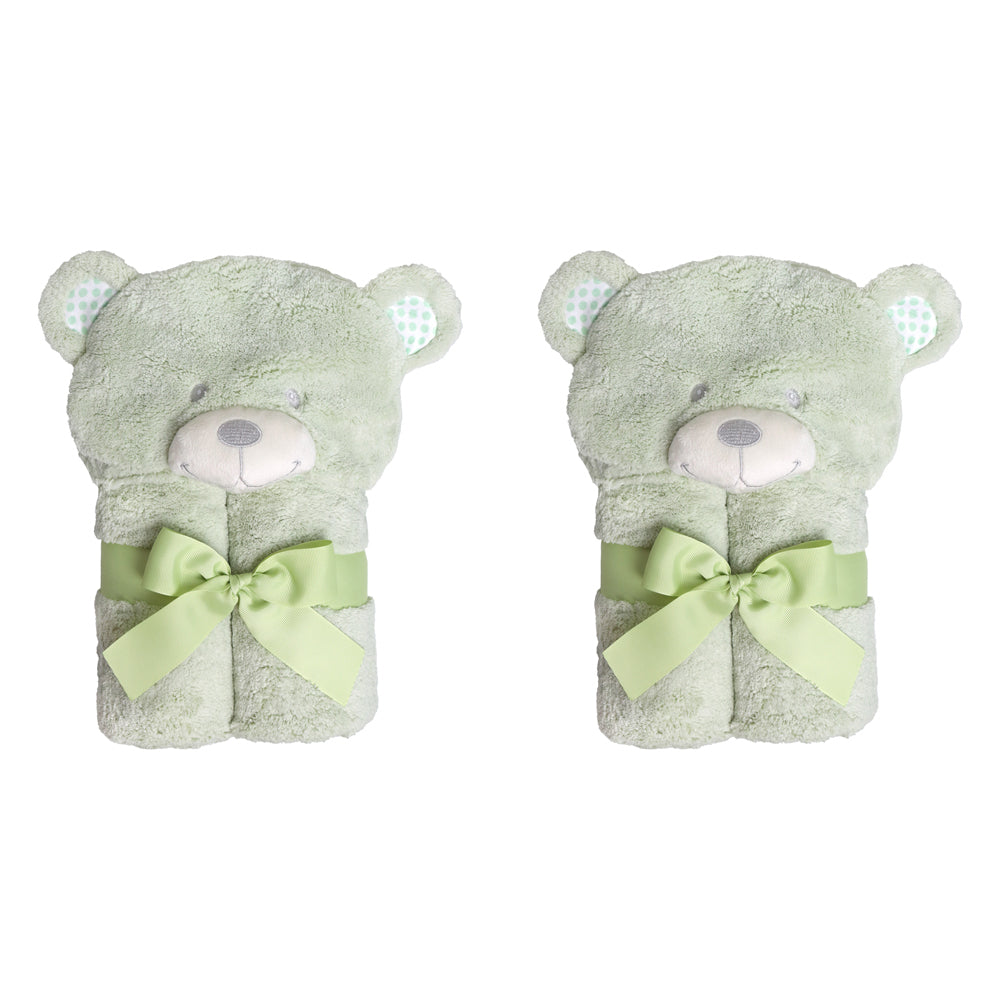 2PK Ollie & Paige Kids Hooded Bath Towel/Wrap Blake The Bear Green