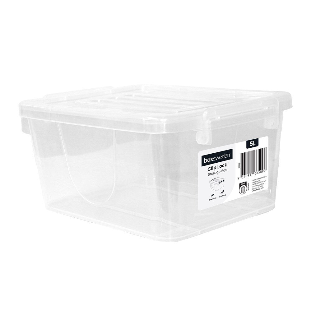 24PK Boxsweden 5L Storage Box w/ Clip Lock Lid Rectangle - Clear