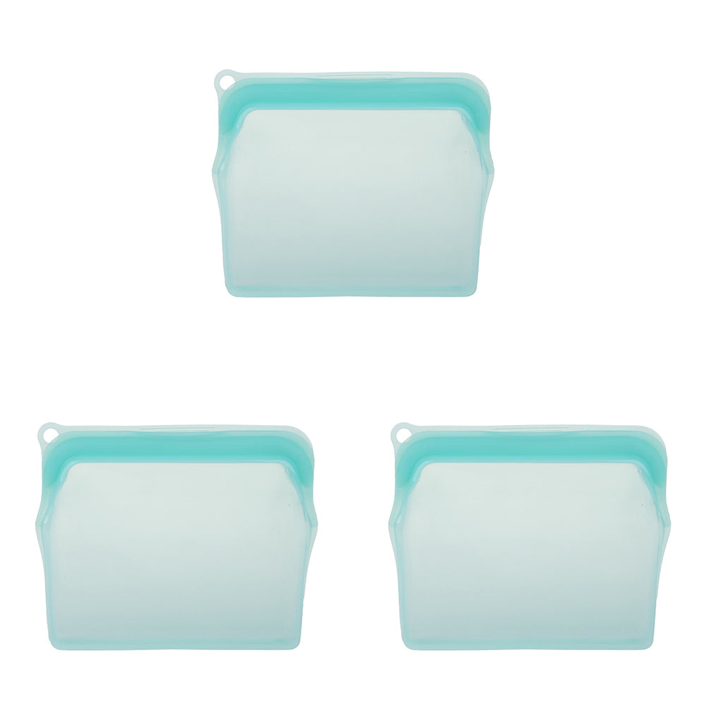 3PK Appetito Silicone Medium Food Storage Bag 470ml Aqua