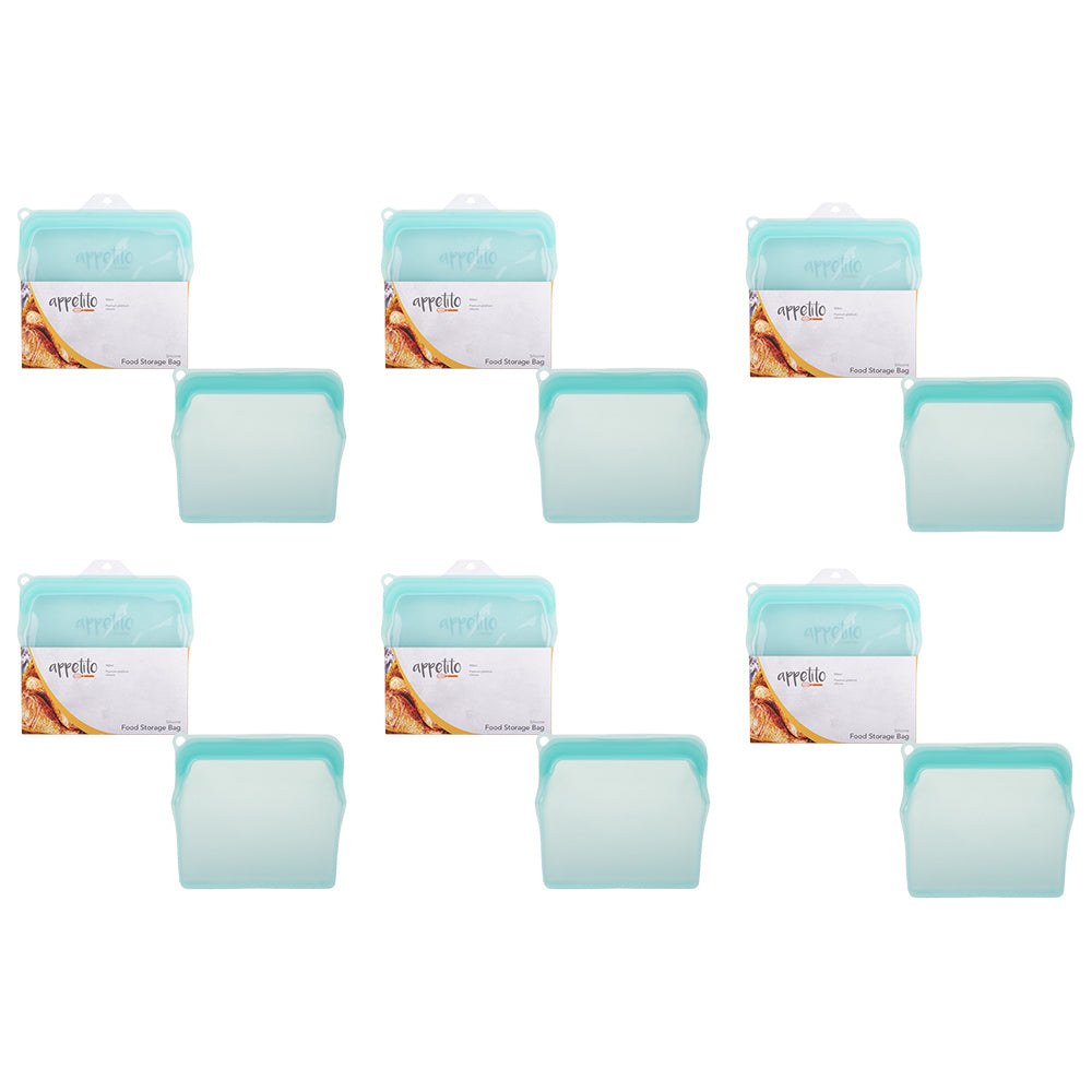 6PK Appetito Silicone Large Food Storage Bag 900ml Aqua