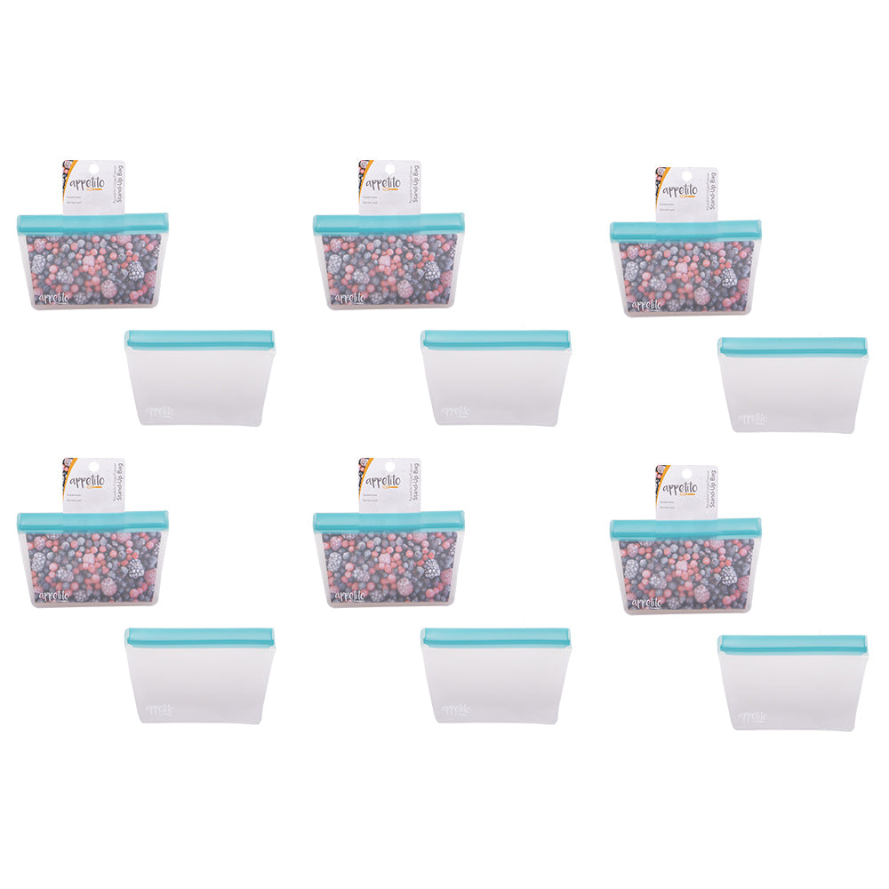 6PK Appetito 2 Cup/500ml Reusable Fridge/Freezer Stand-Up Bag Blue