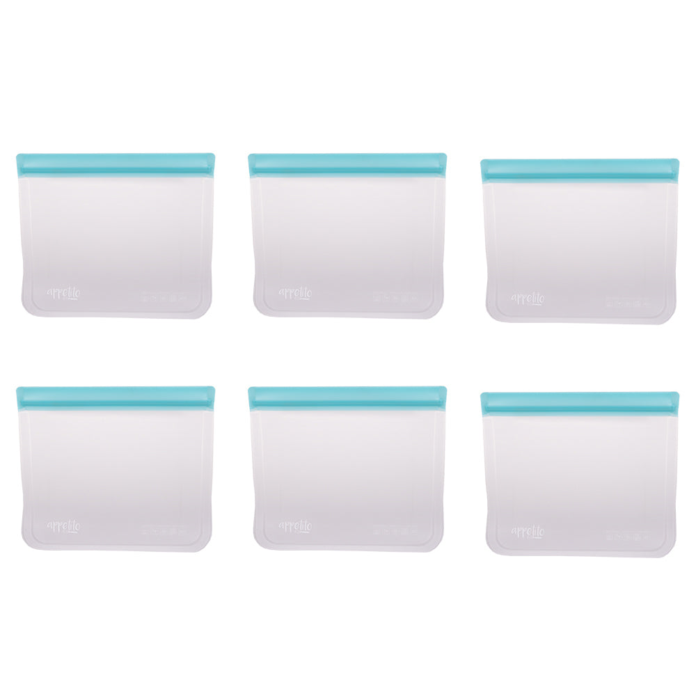 6PK Appetito Reusable Fridge/Freezer Sandwich Bag 4 Cup/1L Blue