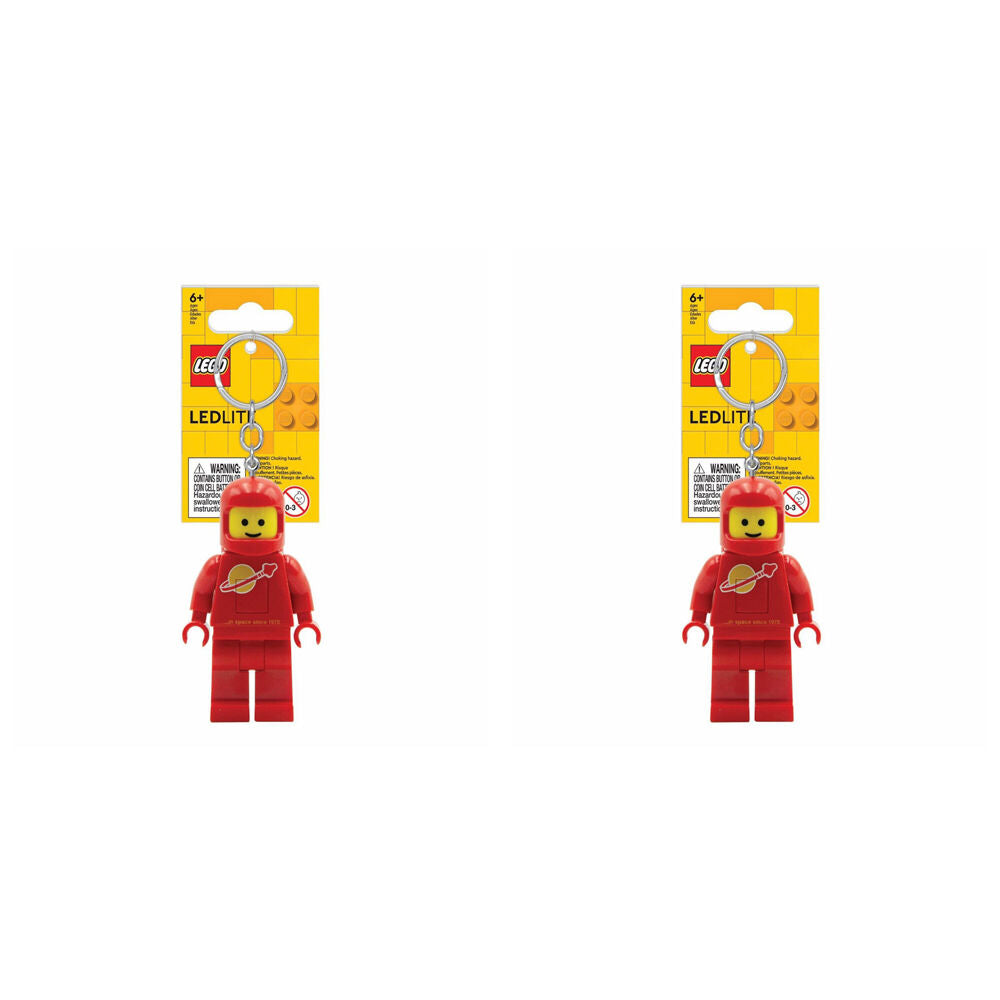 2PK Lego Minifigures Spaceman Keychain LED Light 4x8cm - Red 6y+