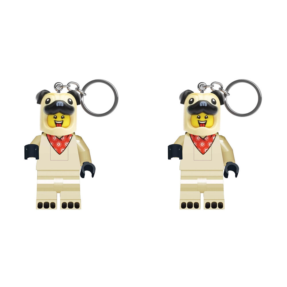 2PK Lego Minifigures Pug Keychain LED Light 8x4cm Kids - Beige 6y+
