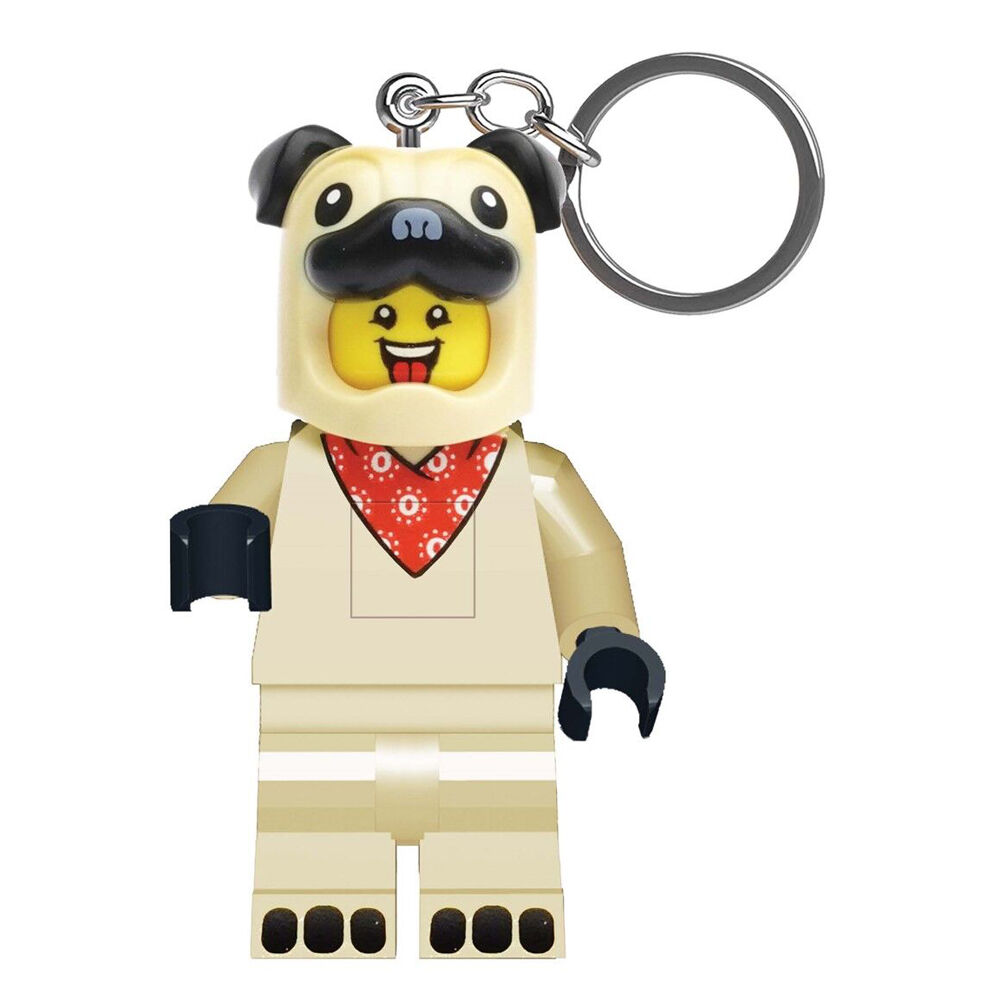 2PK Lego Minifigures Pug Keychain LED Light 8x4cm Kids - Beige 6y+