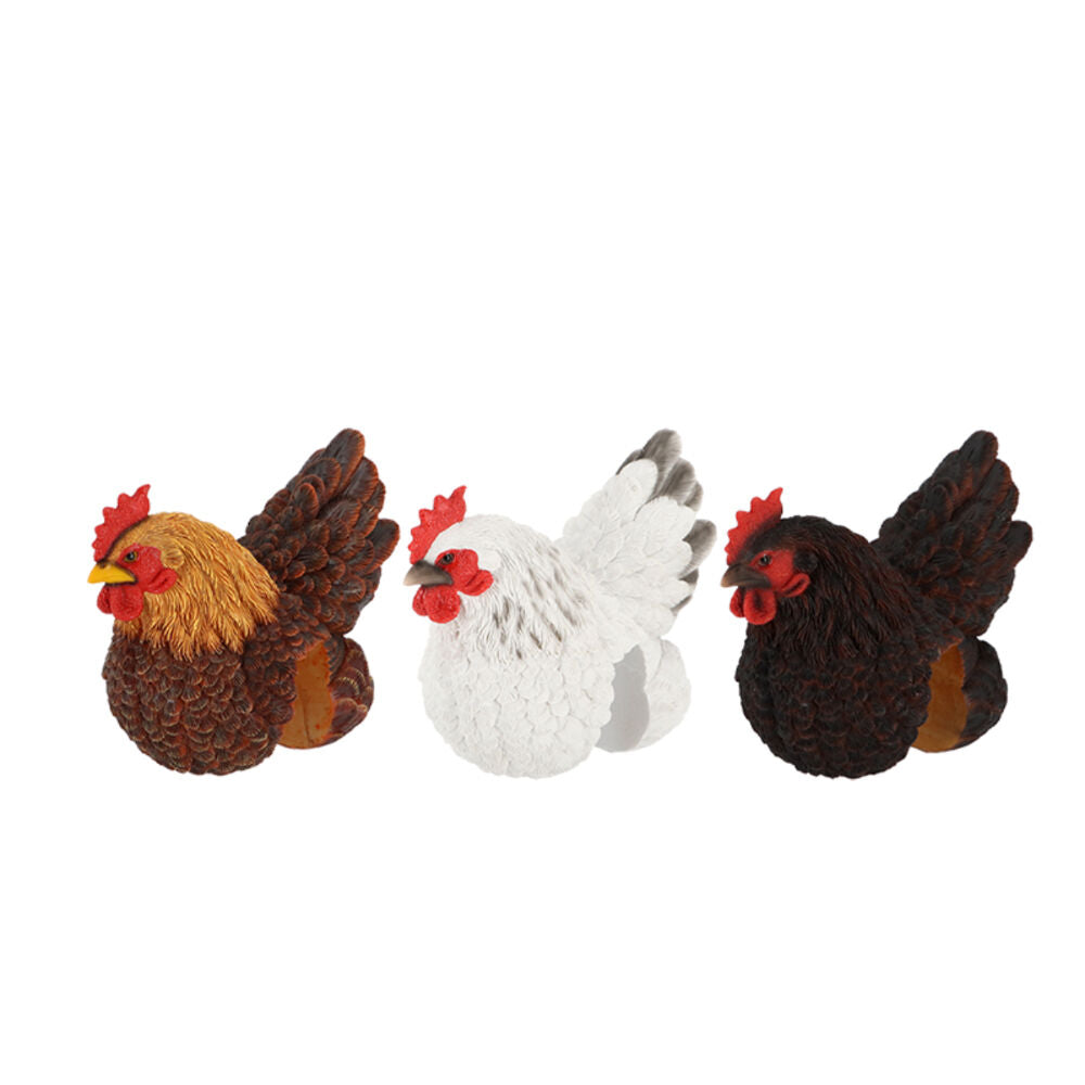 3pc Esschert Design Sitting Fence Chicken Statue Ornament Assort