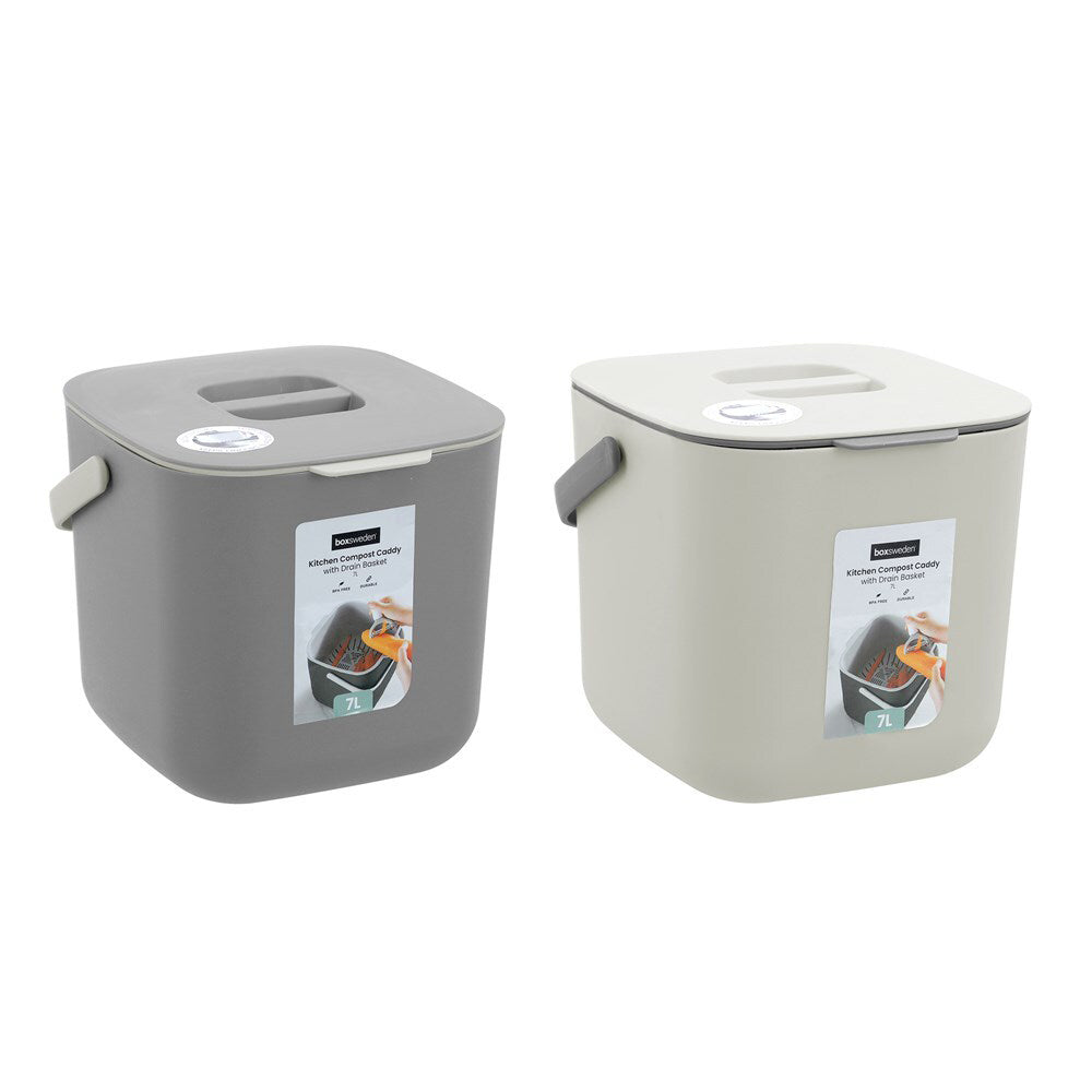 2PK Boxsweden Kitchen 7L Compost Bin w/ Strainer - Assorted