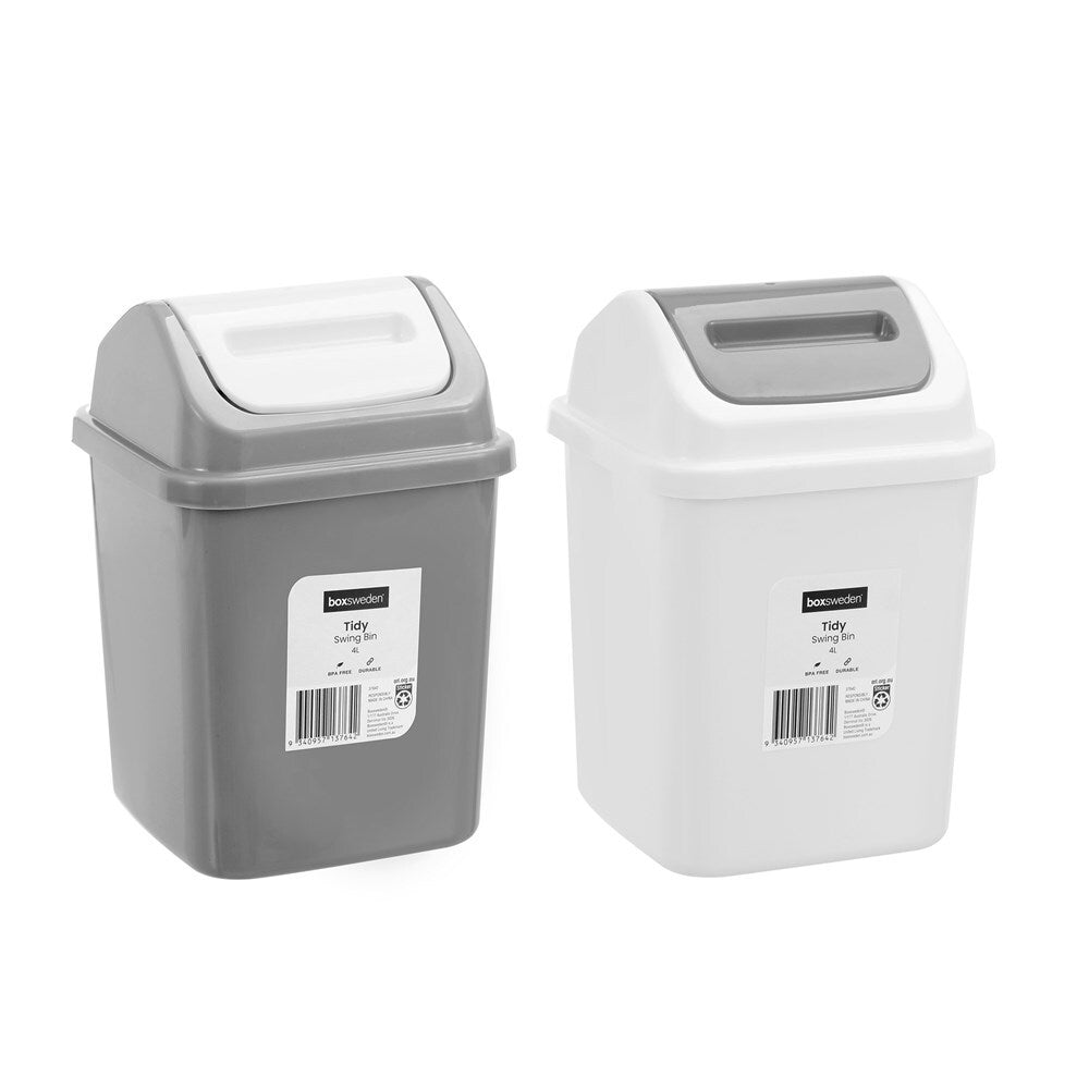 4PK Boxsweden Tidy Swing 4L/26cm Rubbish Bin - Assorted