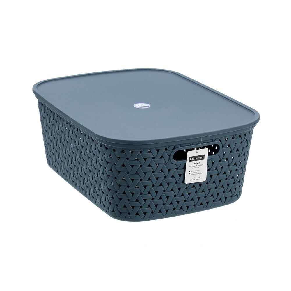 12PK Boxsweden Woven Rattan 15L/40cm Lidded Basket Storage - Assorted