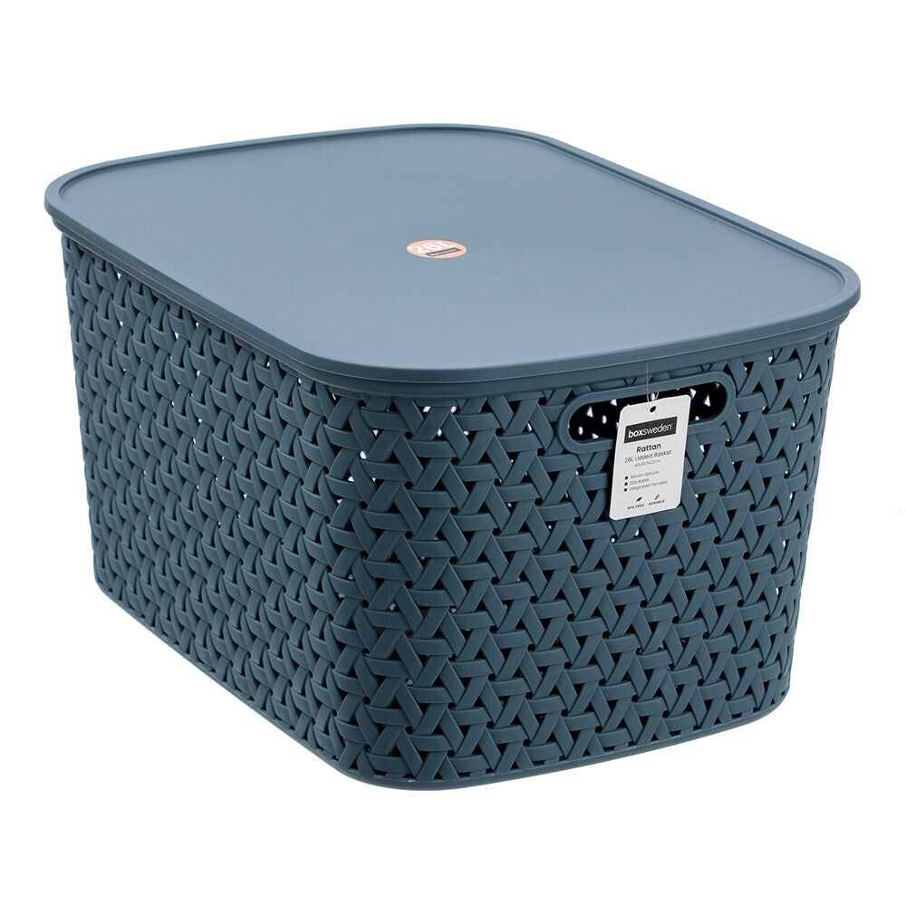12PK Boxsweden Woven Rattan 26L/40cm Lidded Basket Storage - Assorted